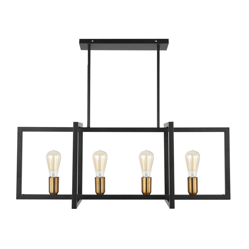 Gracie Oaks Barkingside 4 Light Black/Antique Brass Kitchen Island